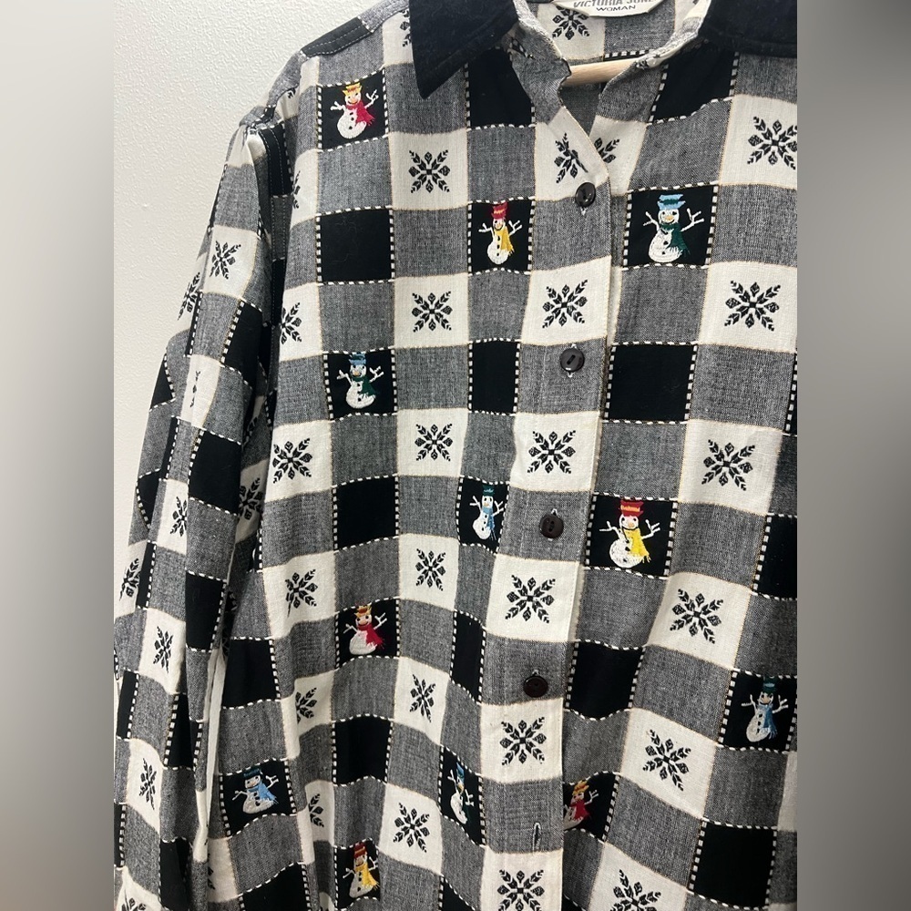 Vintage 90s Christmas Flannel Plaid Embroidered Button Down Sweater Size XL - Picture 4 of 8